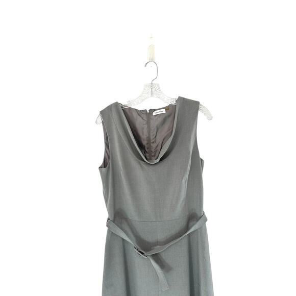 Calvin Klein‎ Dress Gray Office Business Career Belted Cowl Neck Sheath Size 10 - Picture 5 of 12